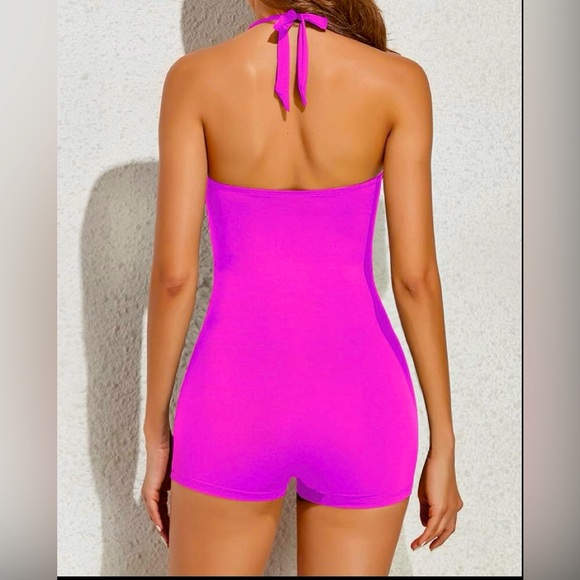 Tempt Me Women Hot Pink Tummy Control One Piece Swimsuits with Boyleg Shorts - Picture 3 of 10